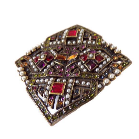 Vintage Hedi Daus Art Deco Pendant Brooch Swarovski Crystals Bronze Tone.  2939 - Picture 3 of 5